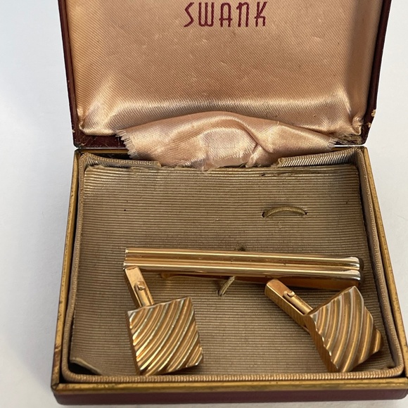 Vintage Swank Men Tie Bar Cufflinks Gold Tone - Picture 1 of 9